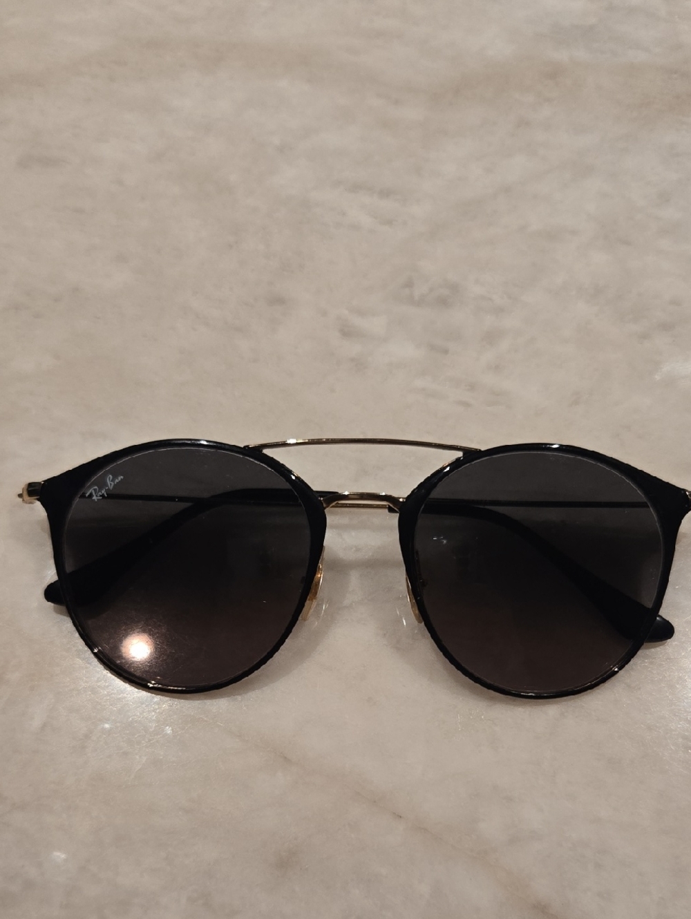 Ray-Ban 3546 Polished Black On Gold Double Bridge Sunglasses Grey Gradient